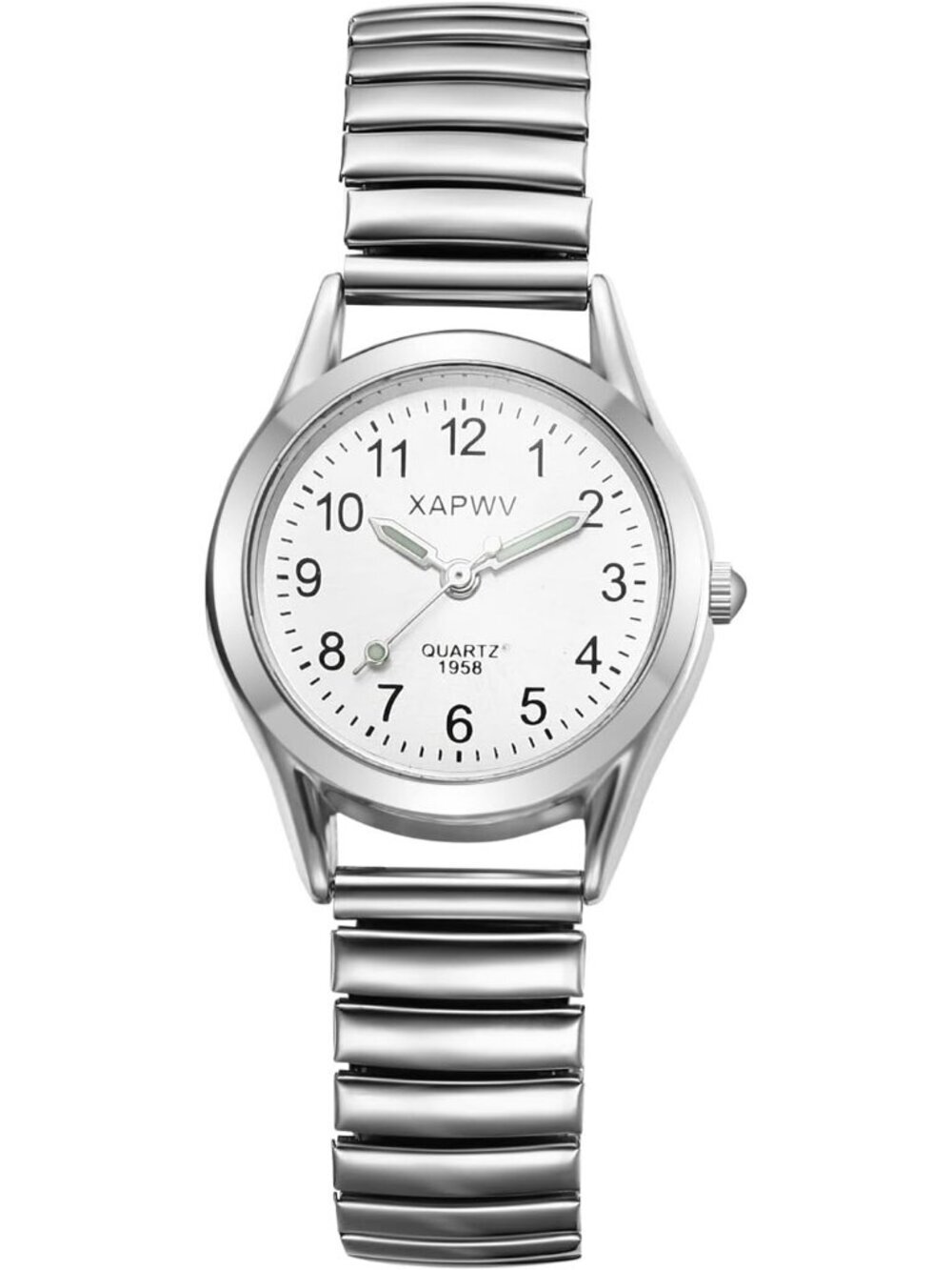 Women's Silver Stretch Band Couple Bangle Ultrathin Elastic Strap Wrist Watch